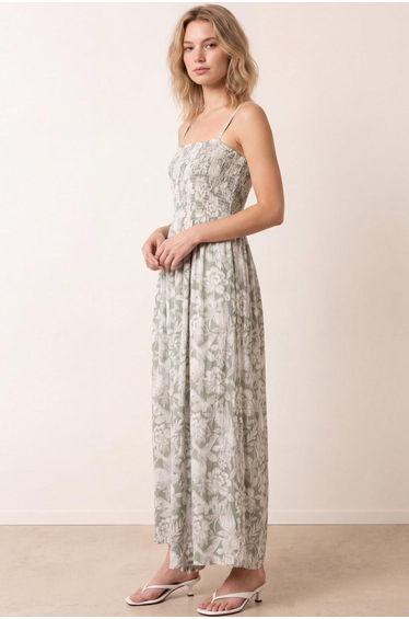 Crinkle Shirred Strappy Jumpsuit