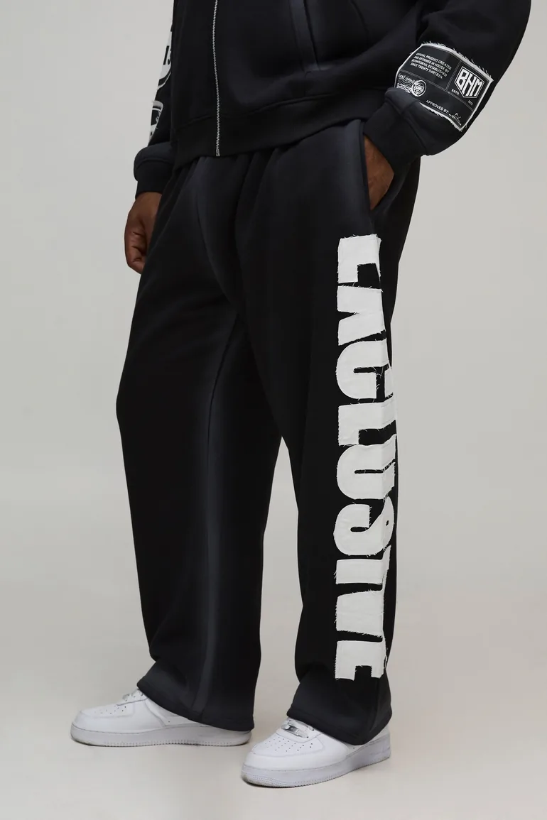 Plus Baggy Moto Applique Spray Wash Jogger - black