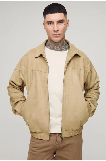 Tall Faux Suede Western Zip Up Jacket - stone