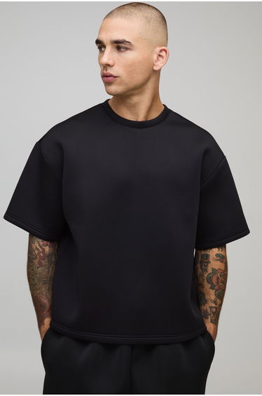 Oversized Boxy Bonded Scuba T-Shirt - black