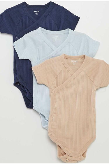 Pack of 3 ribbed bodysuits BLUE