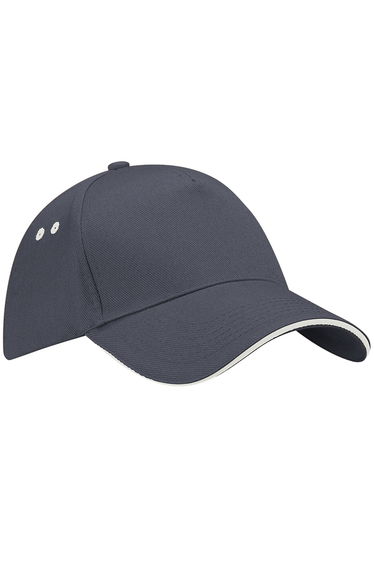 Beechfield Unisex Ultimate 5 Panel Contrast Baseball Cap With Sandwich Peak / Headwear (Pack of 2) - Graphite/Oyster Grey