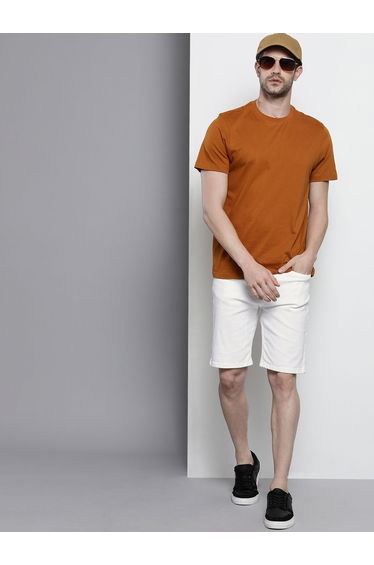 Men Slim Fit Solid Denim Shorts