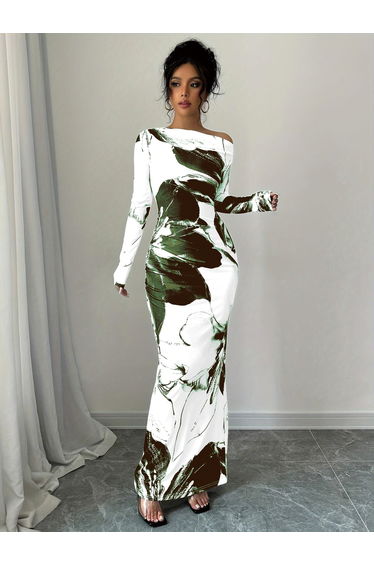 Floral Print One Shoulder Bodycon Maxi Dress