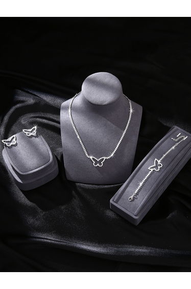 Embellished Butterfly Decor Necklace, Bracelet and Earrings Jewelry Set