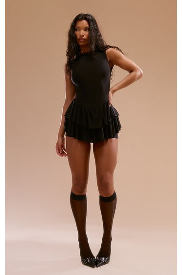Black Slinky Rara Skort Playsuit