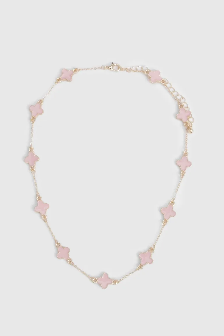 Baby Pink Scattered Clover Necklace - gold - 2