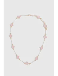 Baby Pink Scattered Clover Necklace - gold - 2