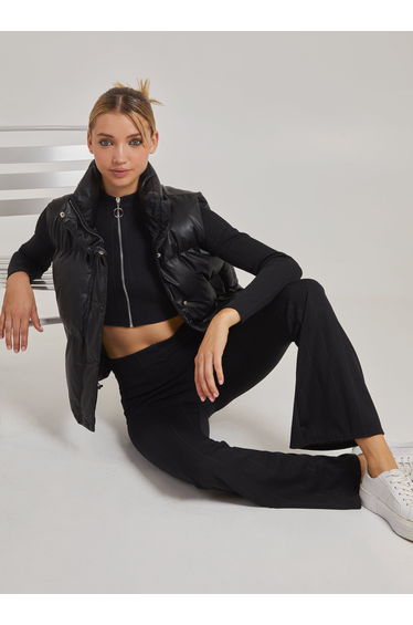 Wide Ribbed Flare Trousers