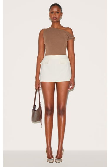 Cream Pocket Detail Structured Tailored Woven Mini Skirt
