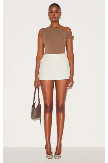 Cream Pocket Detail Structured Tailored Woven Mini Skirt