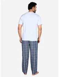 Solid Short Sleeve T-Shirt and Checked Pyjama Set - 3