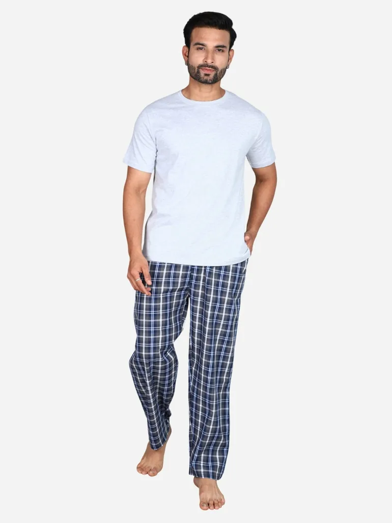 Solid Short Sleeve T-Shirt and Checked Pyjama Set