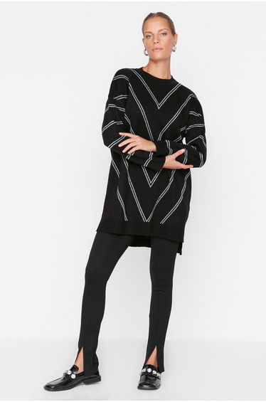 Black Silvery Long Knitwear Sweater