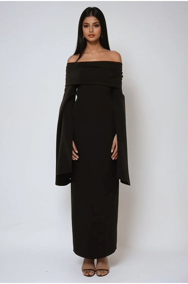 Exclusive Tailored Off Shoulder Bodycon Maxi Dress with Slit