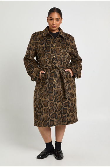 Plus Leopard Print Wool Look Coat - leopard