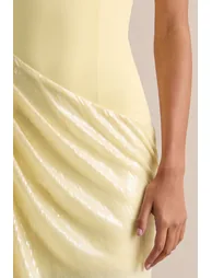 Ada | Lemon Crew-Neck Maxi Dress With Sheer Skirt And Ruffled Detailing - 5