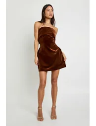 Tall Velvet Bardot Crepe Dress - chocolate