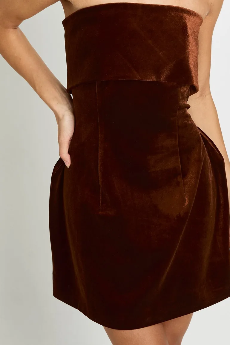 Tall Velvet Bardot Crepe Dress - chocolate - 3