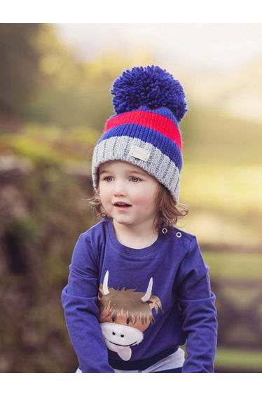 Red and Blue Striped Bobble Hat