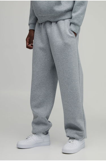 Tall Oversized Heavyweight Marl Scuba Cuff Joggers - grey marl