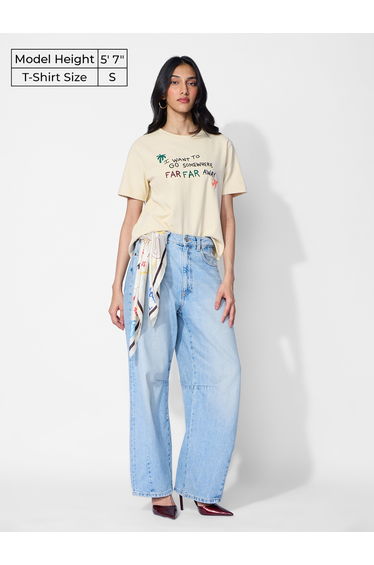 Off White Embroidered Slogan Relaxed Fit T-Shirt