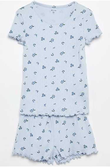 Pointelle Knit T-shirt and Shorts Pajama Set - 2 Pieces BLUE