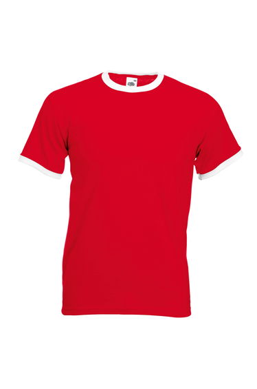Fruit Of The Loom Mens Ringer Short Sleeve T-Shirt - Red/White