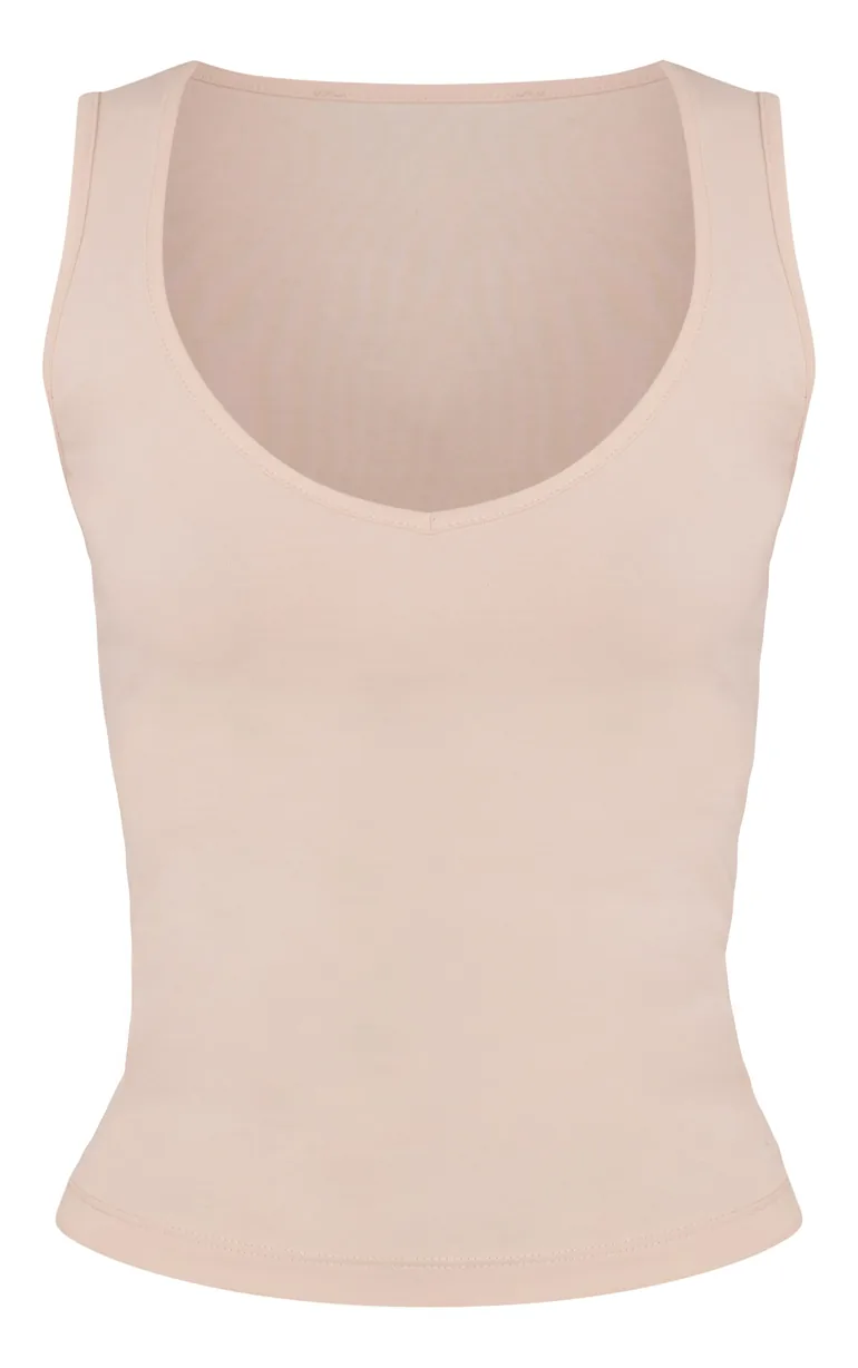 Oatmeal Soft Cotton V Neck Vest Top - 4