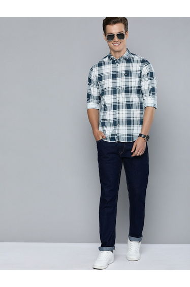 Men White Checked Slim Fit Shirt
