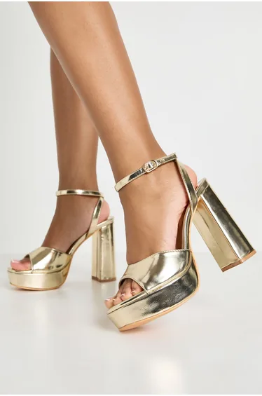 Platform Block 2 Part Heels - gold