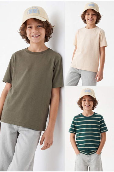Green-Stone-Khaki Plain Knitted T-Shirt