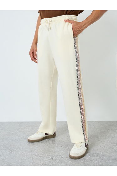 Men Cream Printed Side Panel Joggers