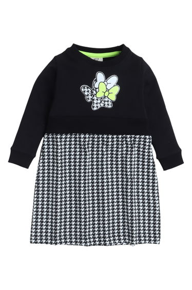 Girls Black Houndstooth Printed Dress