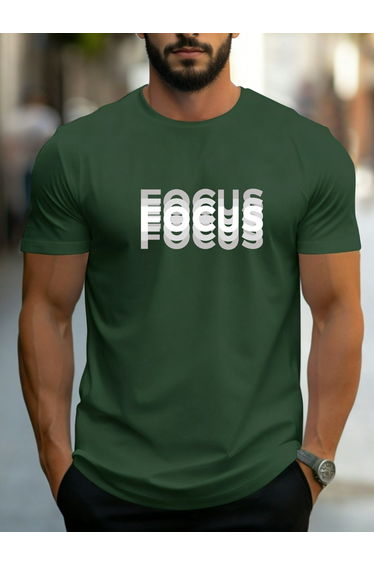 Dark Green Slogan Print Round Neck T-Shirt