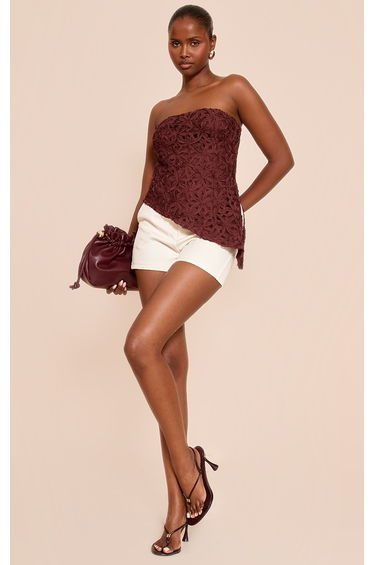Dark Chocolate Textured Floral Asymmetric Hem Bandeau