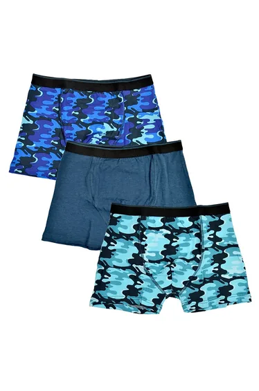 Tom Franks Boys Camo Boxers (Pack Of 3) - Blue Camo