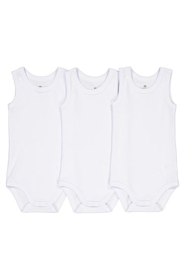 Pack of 3 Sleeveless Bodysuits in Cotton