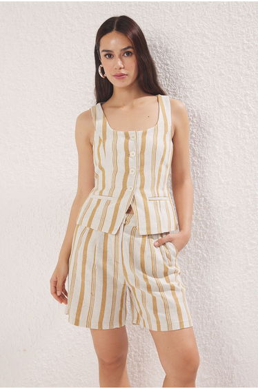 Multicolored Striped Linen Look Shorts
