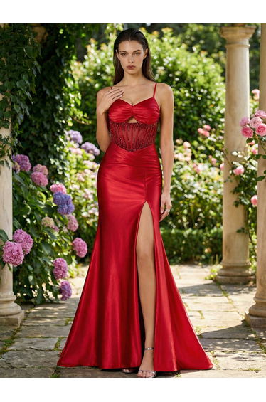 Leely Women's Elegant Spaghetti Straps Sleeveless Graduation & Prom Dresses