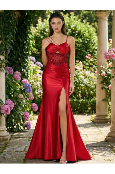 Leely Women's Elegant Spaghetti Straps Sleeveless Graduation & Prom Dresses