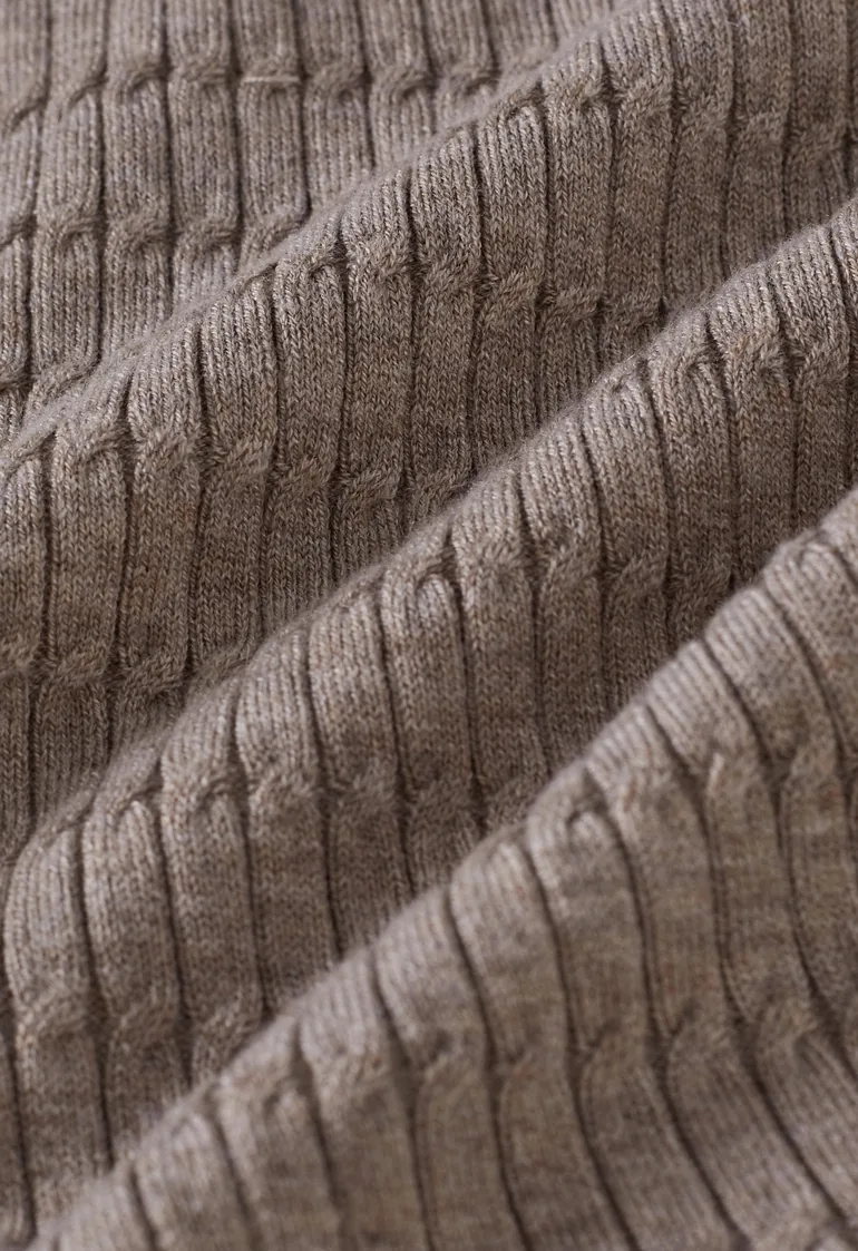 Subtle Faux Wrap Textured Knit Top in Taupe - 3