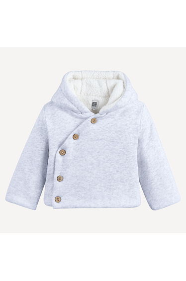 Fleece Cardigan with Fixed Hood For Winter