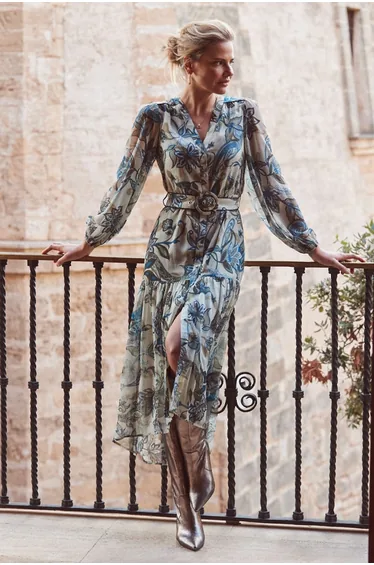 Khaki Green Paisley Floral Print Tiered Hem Midi Dress