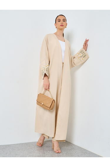 Embroidery Sleeve Open Front Abaya