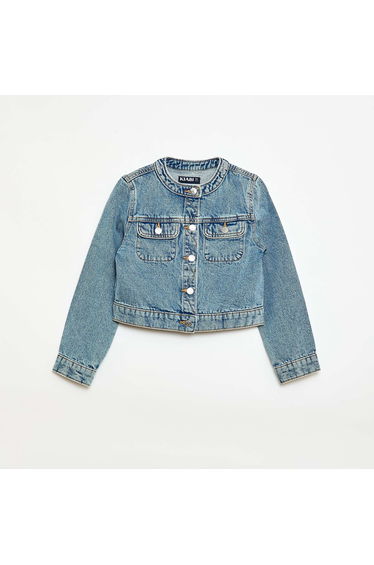Round Neck Denim Jacket BLUE