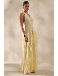 Bea | Lemon Plunge-Neck Ruffled Maxi Dress - 3