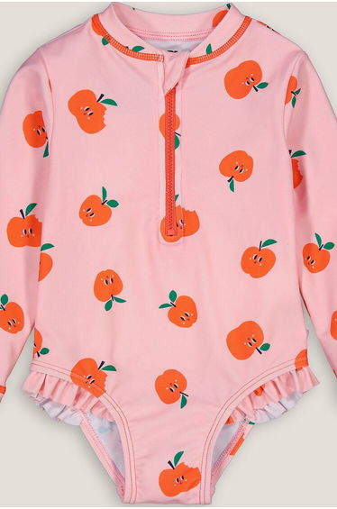 Apple Print Swimsuit with Ruffles