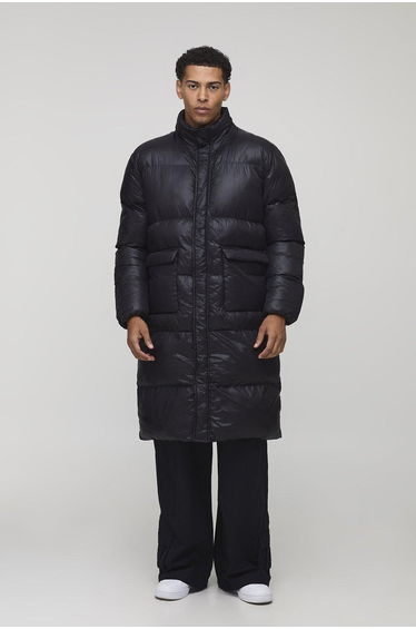 Regular Fit High Shine Longline Puffer Jacket - black