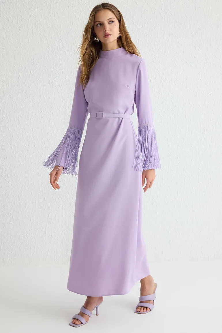 tassel purple dress Purple KarenMillen Figure Form Bandage Tassel Hem Knitted Dress